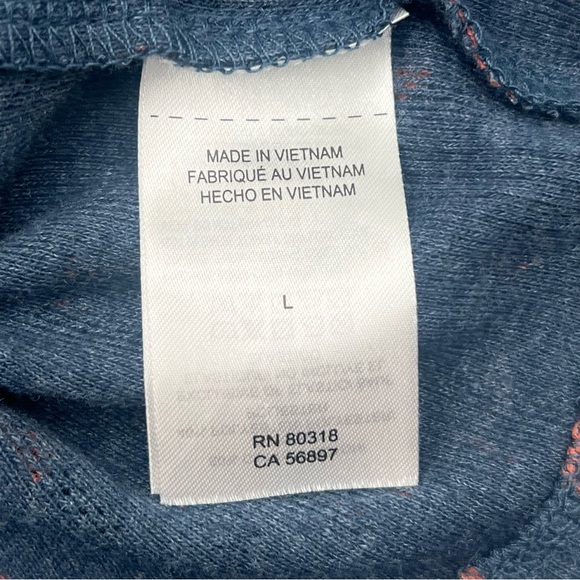 LUCKY BRAND Navy w/ Orange Polkadots Knit Blouse w/ Puff Sleeves Women’s Size L - Picture 10 of 11